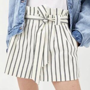 Zara Paper Bag Tie Short Waist Bow High Waist Pleated White Black - Small